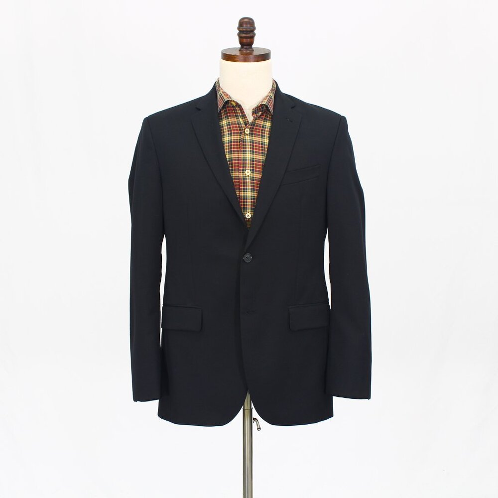 Saks Fifth Avenue 40R Black Blazer Sport Coat Jacket 2-Button Solid T950